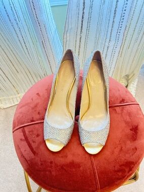 Enzo Angiolini Gold Sparkle Peep-Toe Pumps